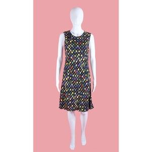 1990s-Y2K TESSUTO. Keyhole. FLORAL Colorful DIAMOND. Geometric Print Dress. S-M